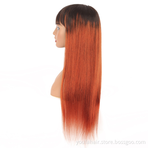 Wholesale Brazilian Remy Human Hair None Lace Wigs for Women 1b 350 Ombre Orange Color Full Machine Made Straight Wig With Bangs